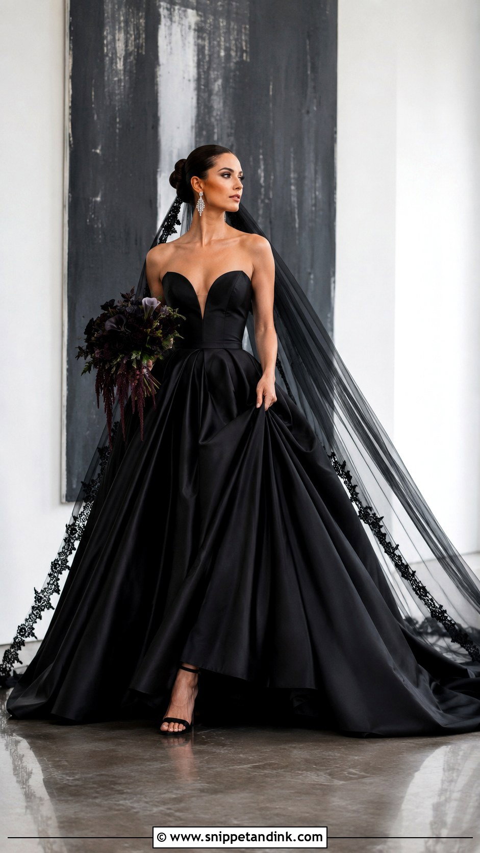 Black Wedding Dress With Cathedral Veil - Snippet and Ink - 25 Wedding Dresses with Color