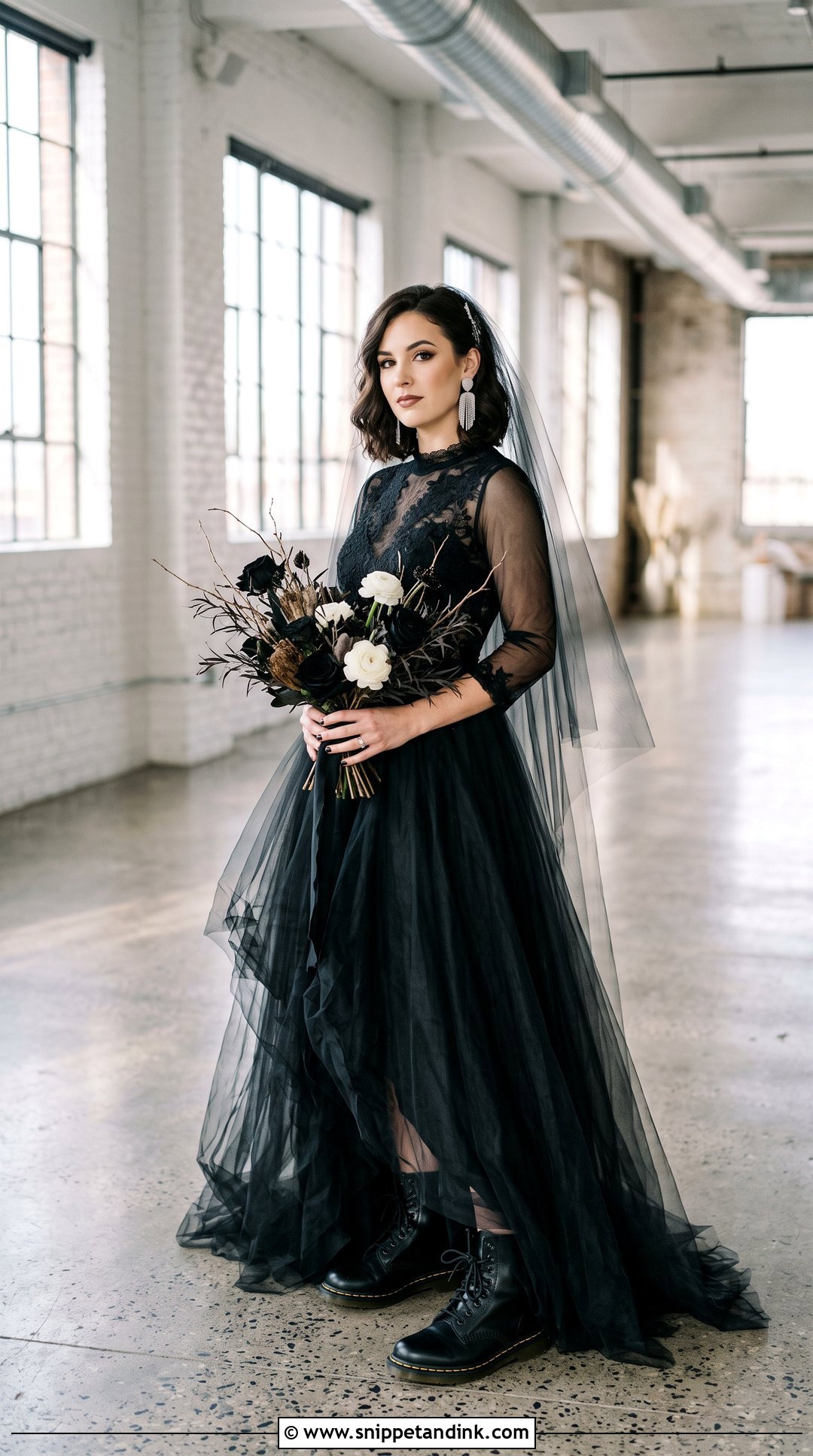 Black Wedding Dress With Combat Boots - Snippet and Ink - 20 Wedding Dress Boots Ideas