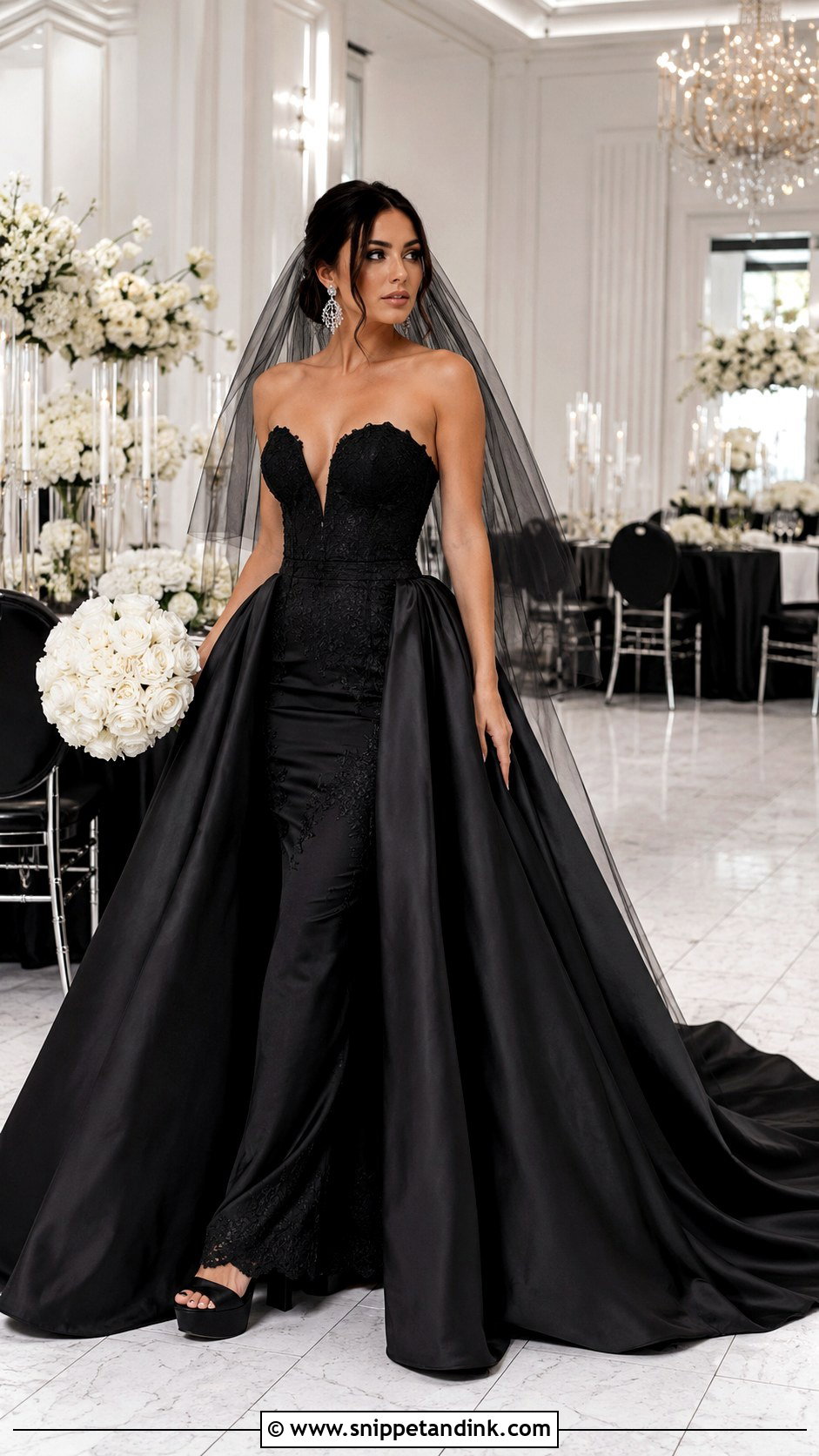 Black Wedding Dress With Detachable Overskirt - Snippet and Ink - 20 All Black Wedding Dress Ideas
