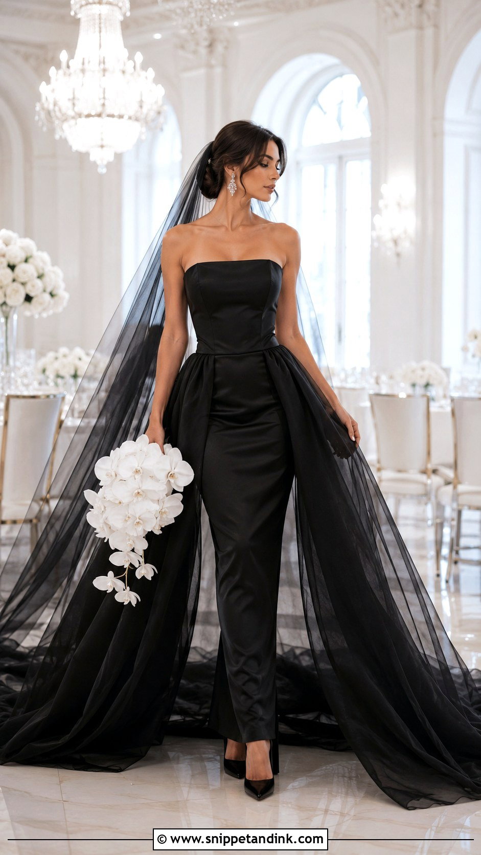 Black Wedding Dress With Detachable Overskirt - Snippet and Ink - 20 Dark Wedding Dresses