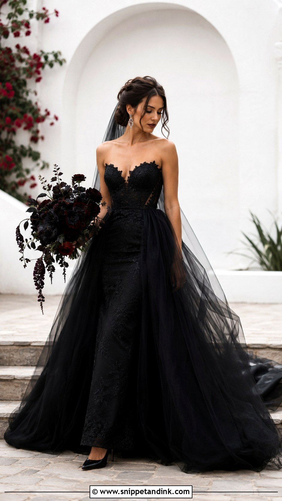 Black Wedding Dress With Detachable Skirt - Snippet and Ink - 30 Witchy Wedding Dress Ideas