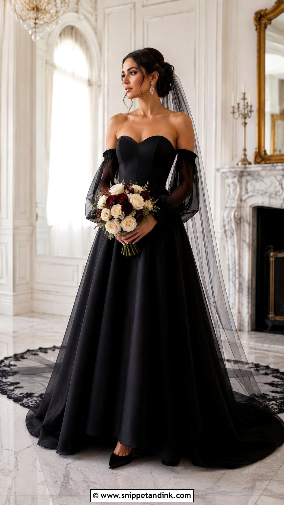 Black Wedding Dress With Detachable Sleeves - Snippet and Ink - 20 Moody Wedding Dress Ideas