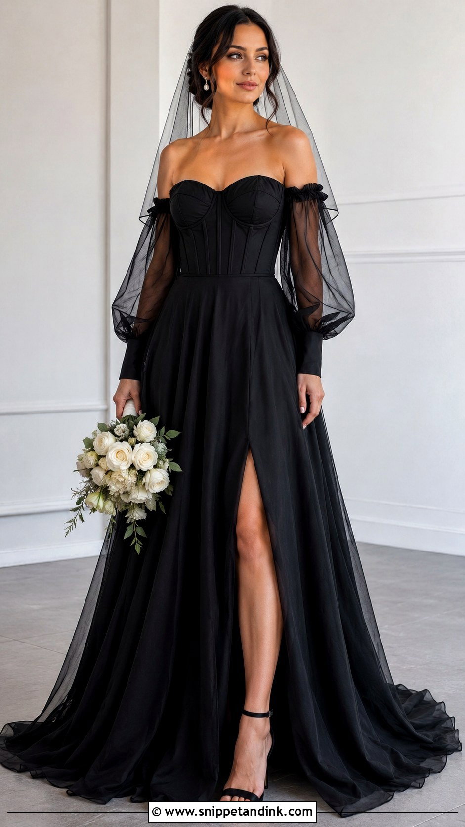 Black Wedding Dress With Detachable Sleeves - Snippet and Ink - 30 Elegant Black Wedding Dress Ideas