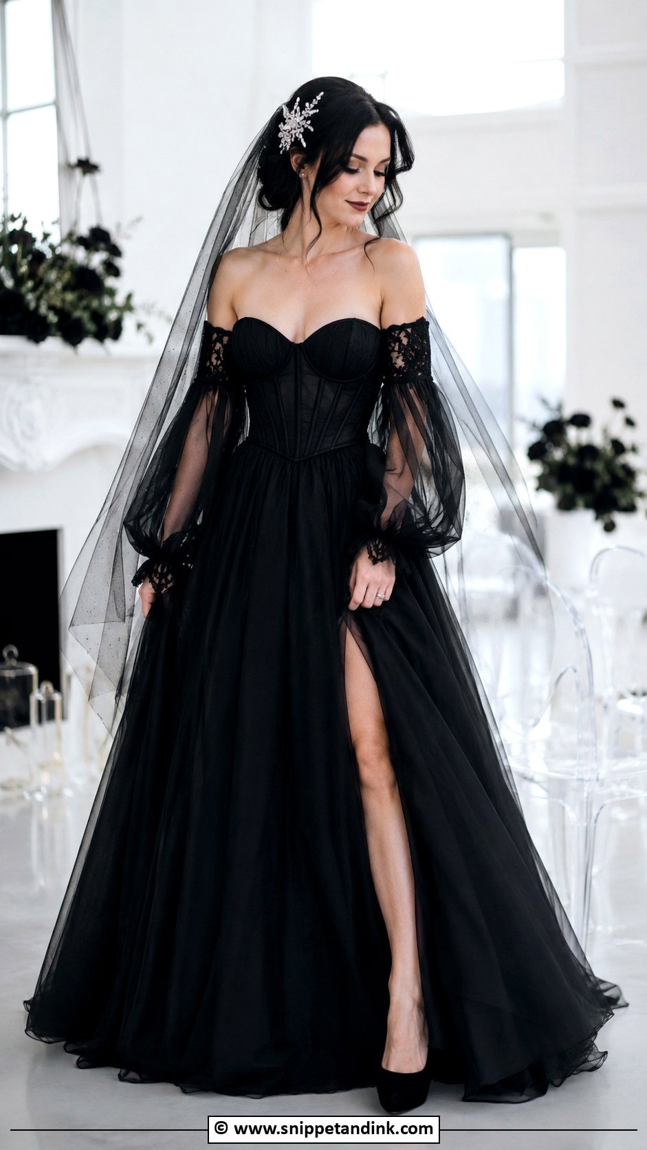 Black Wedding Dress With Detachable Sleeves - Snippet and Ink - 25 Whimsigoth Wedding Dress Ideas