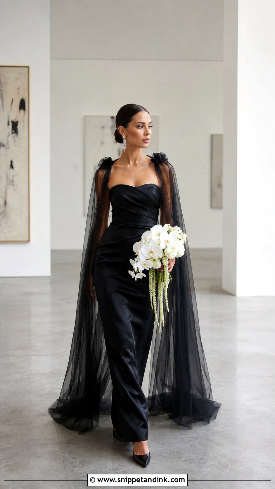 Black Wedding Dress With Detachable Tulle Cape - Snippet and Ink - 20 Detachable Cape Wedding Dress Ideas