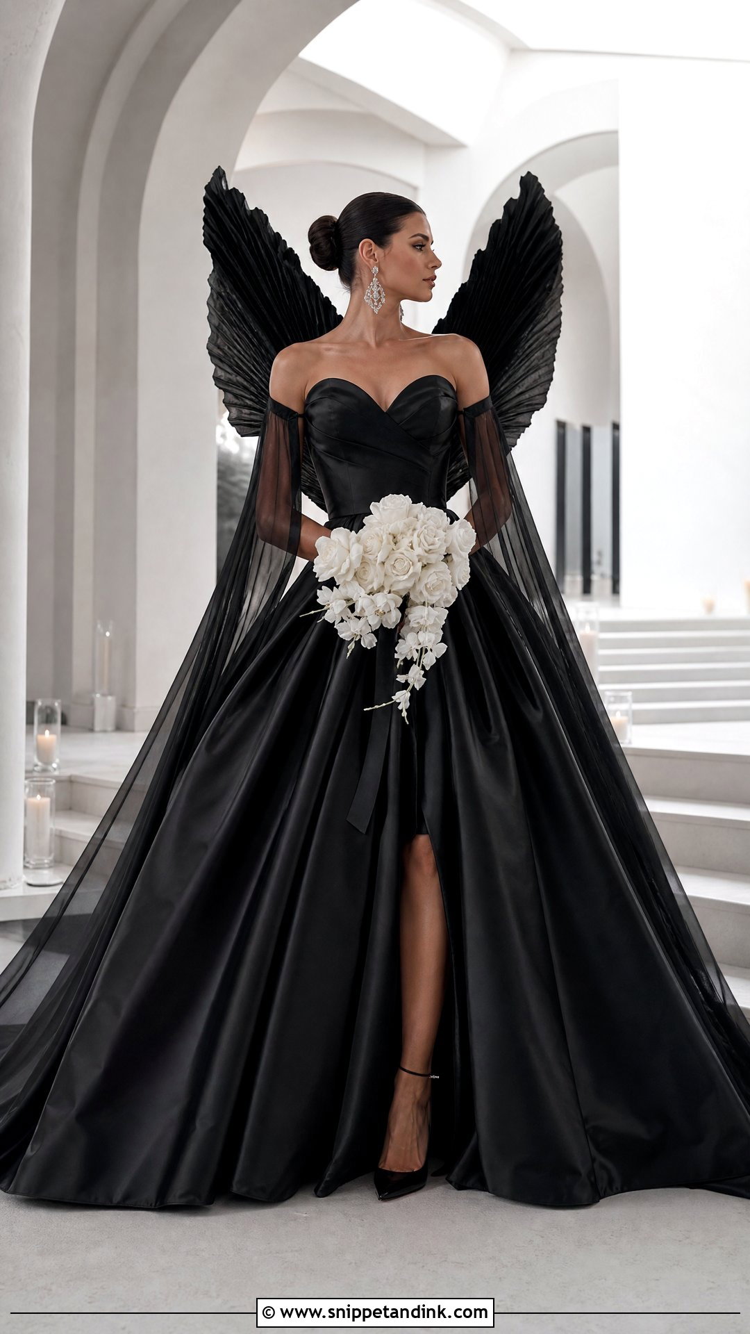Black Wedding Dress With Dramatic Wings - Snippet and Ink - 20 Wedding Dress with Wings Ideas