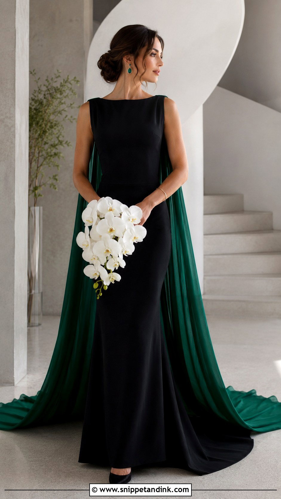 Black Wedding Dress With Emerald Green Cape - Snippet and Ink - 20 Black and Green Wedding Dress Ideas