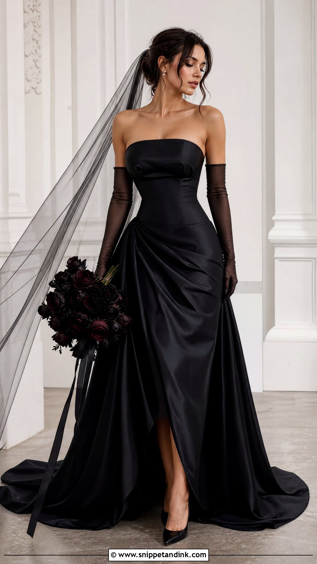 Black Wedding Dress With Gloves - Snippet and Ink - 25 Dark Romantic Wedding Dress Ideas