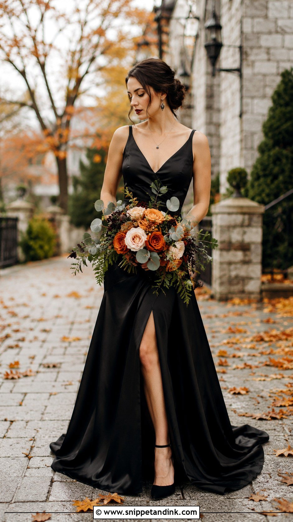 Black Wedding Dress With Orange Bouquet - Snippet and Ink - 25 Halloween Wedding Dresses