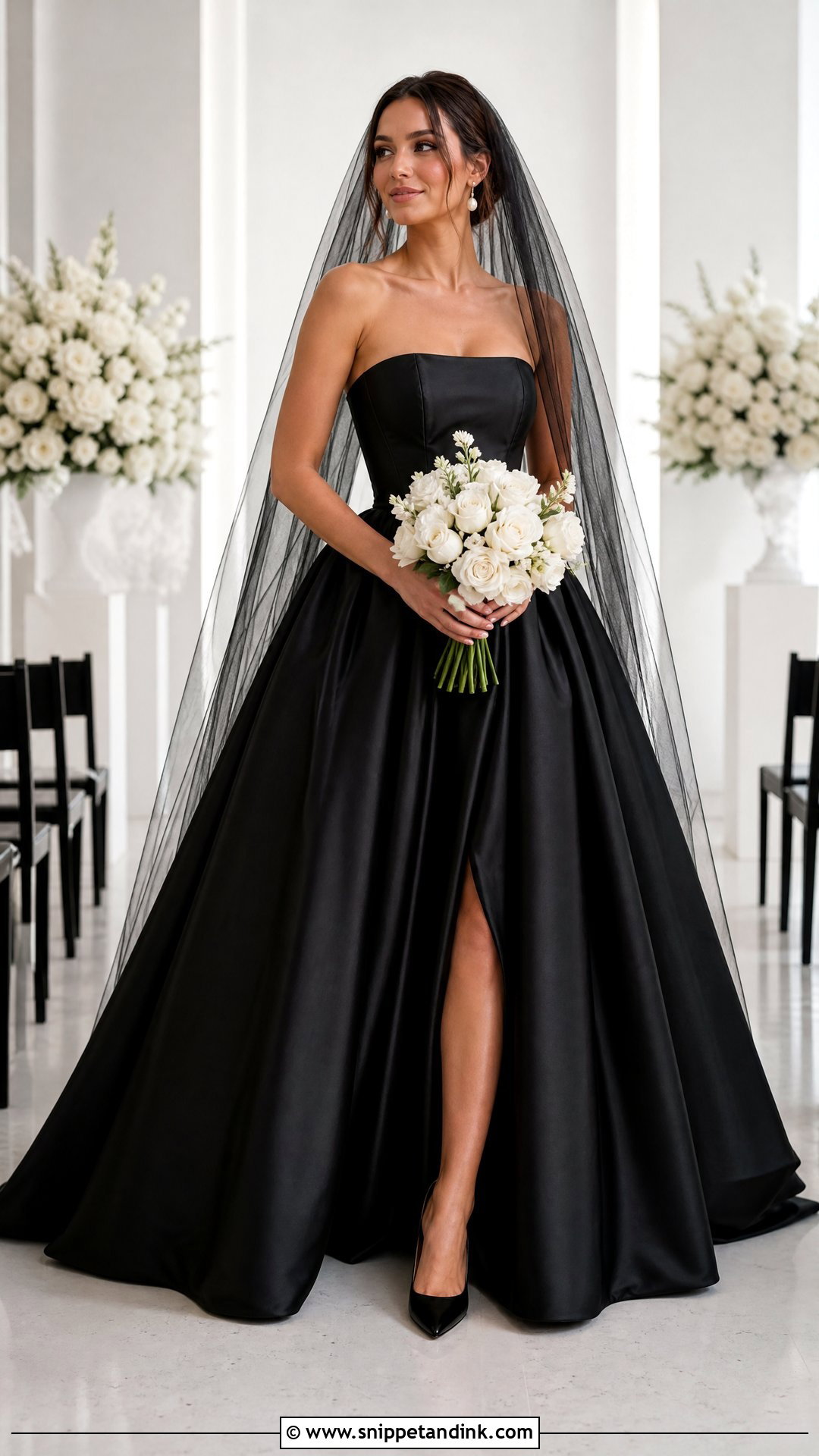 Black Wedding Dress With Pearl Accessories - Snippet and Ink - 20 Nontraditional Wedding Dress Color Ideas