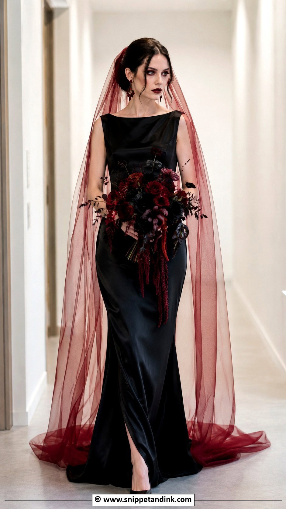 Black Wedding Dress With Red Veil - Snippet and Ink - 25 Vampire Wedding Dress Ideas