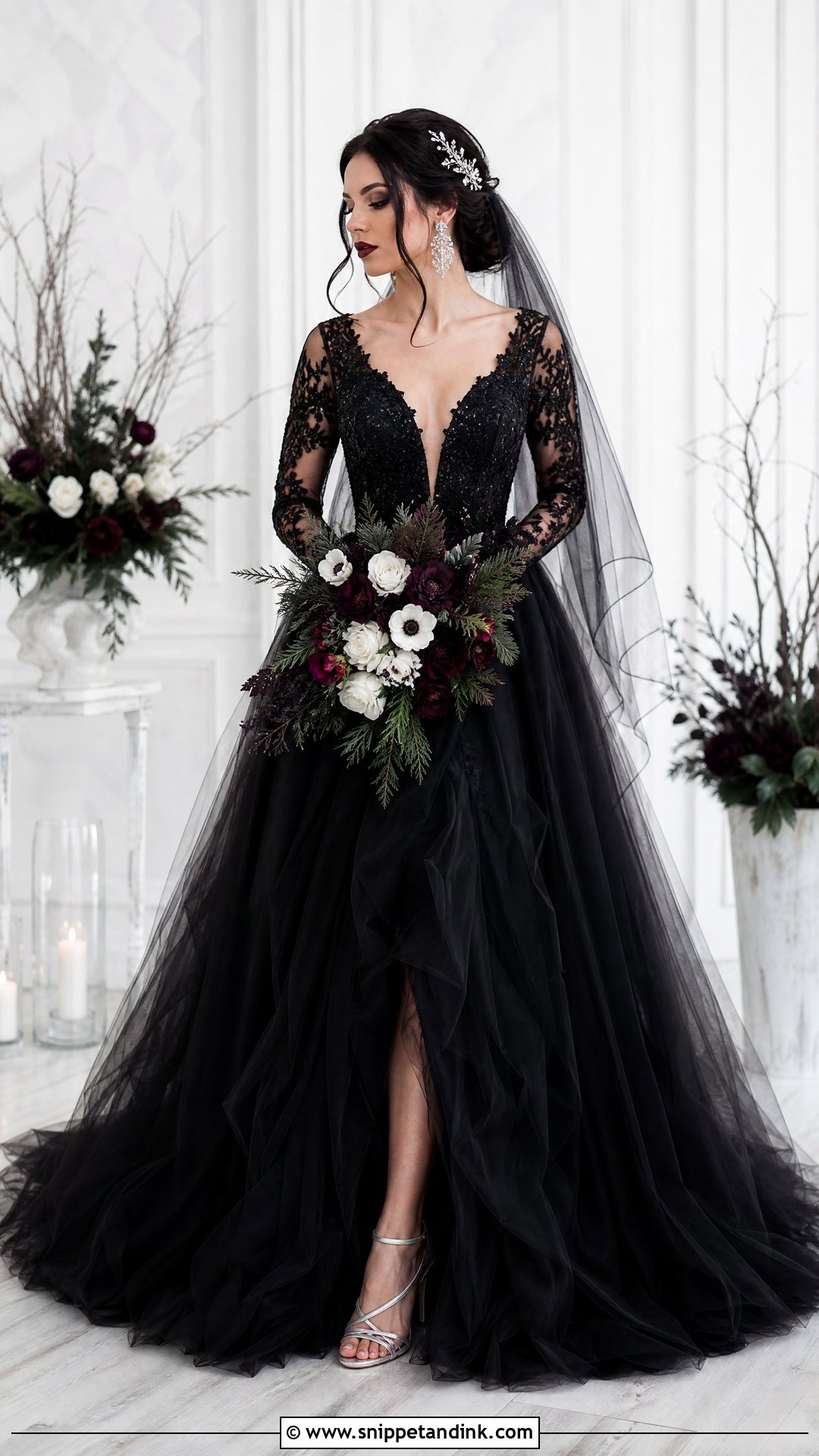 Black Wedding Dress With Silver Accessories - Snippet and Ink - 25 Dark Romantic Wedding Dress Ideas