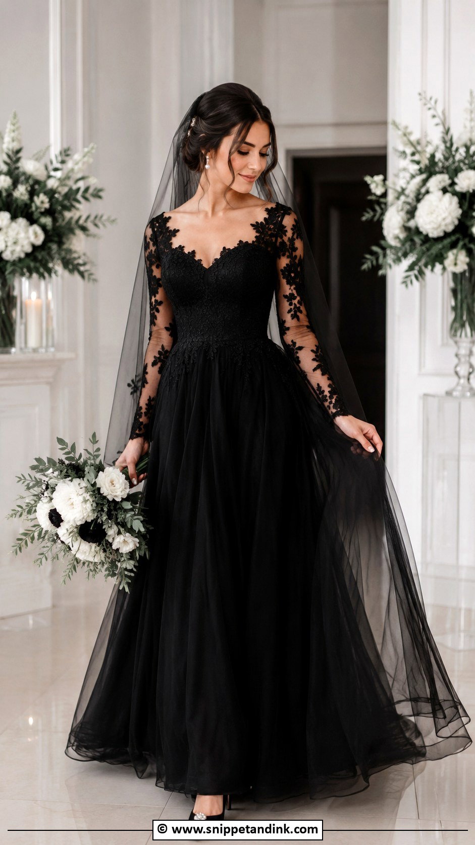 Black Wedding Dress With Sleeves - Snippet and Ink - 30 Black Wedding Gowns