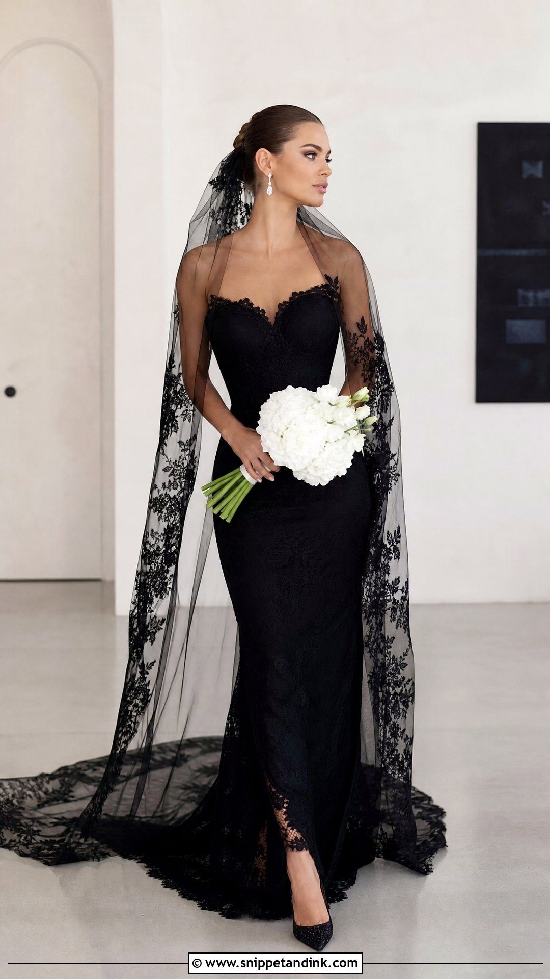 Black Wedding Dress With Statement Veil - Snippet and Ink - 25 Quirky Wedding Dress Ideas