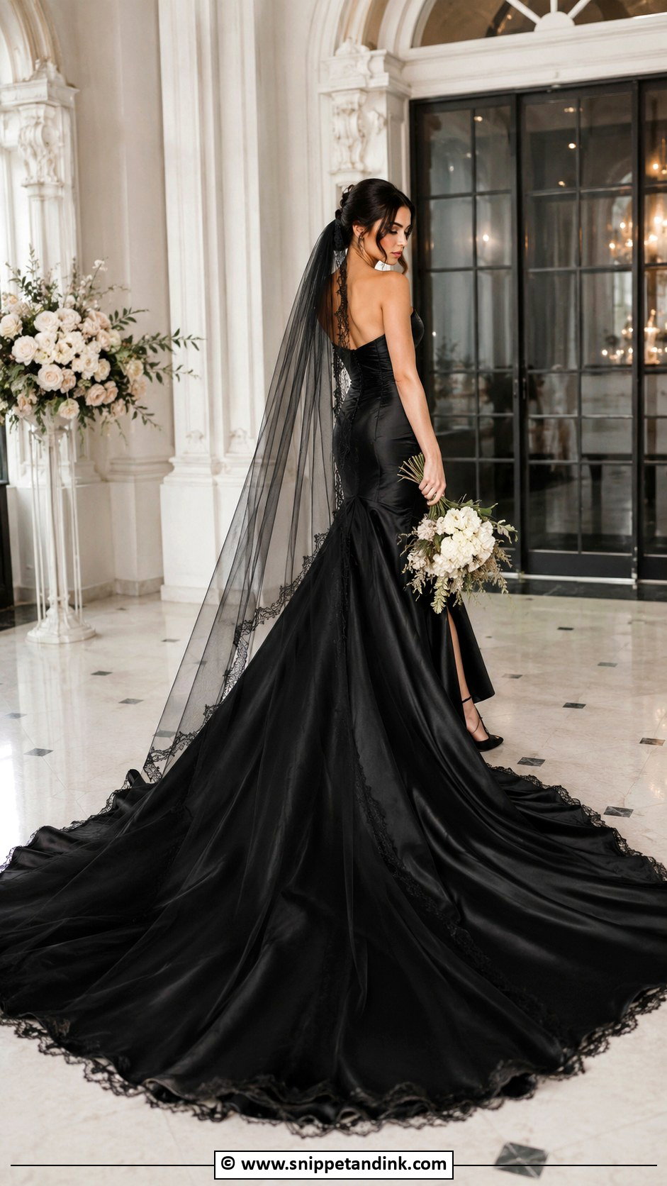 Black Wedding Dress With Train - Snippet and Ink - 30 Black Wedding Gowns