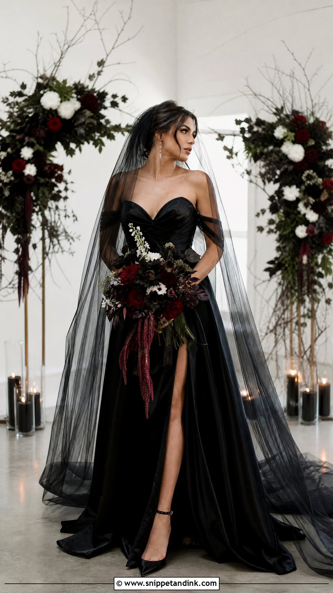 Black Wedding Dress With Veil - Snippet and Ink - 25 Dark Romantic Wedding Dress Ideas