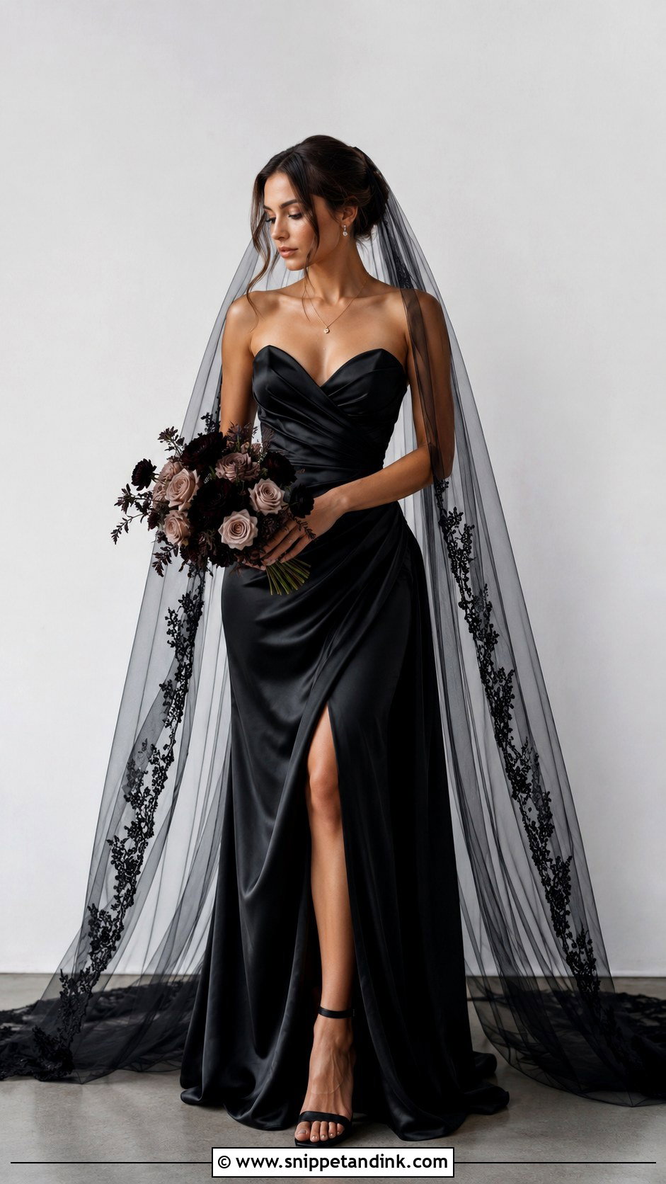Black Wedding Dress With Veil - Snippet and Ink - 30 Black Wedding Dress Ideas