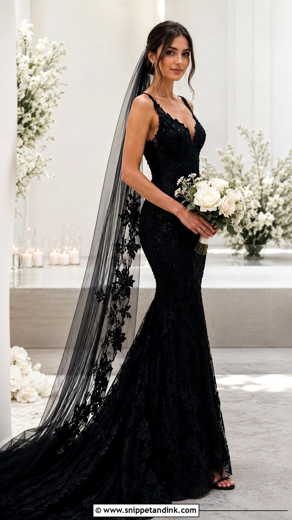Black Wedding Dress With Veil - Snippet and Ink - 25 Black Wedding Dress Aesthetic Ideas
