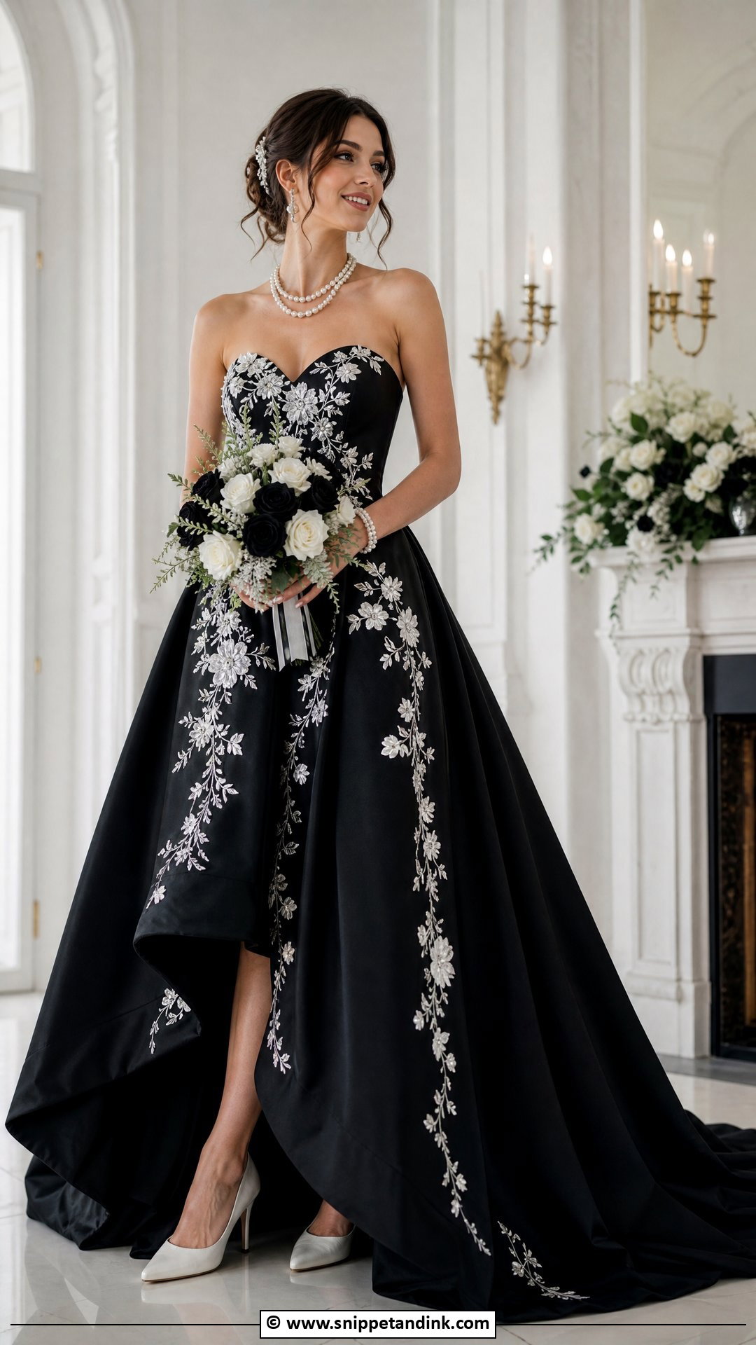 Black Wedding Dress With White Details - Snippet and Ink - 35 Black Wedding Dresses