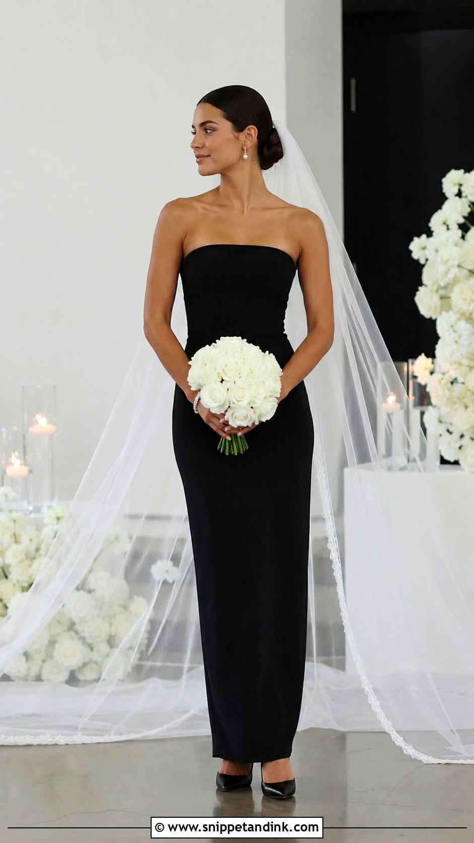 Black Wedding Dress With White Veil - Snippet and Ink - 20 Black Wedding Dress Wedding Ideas