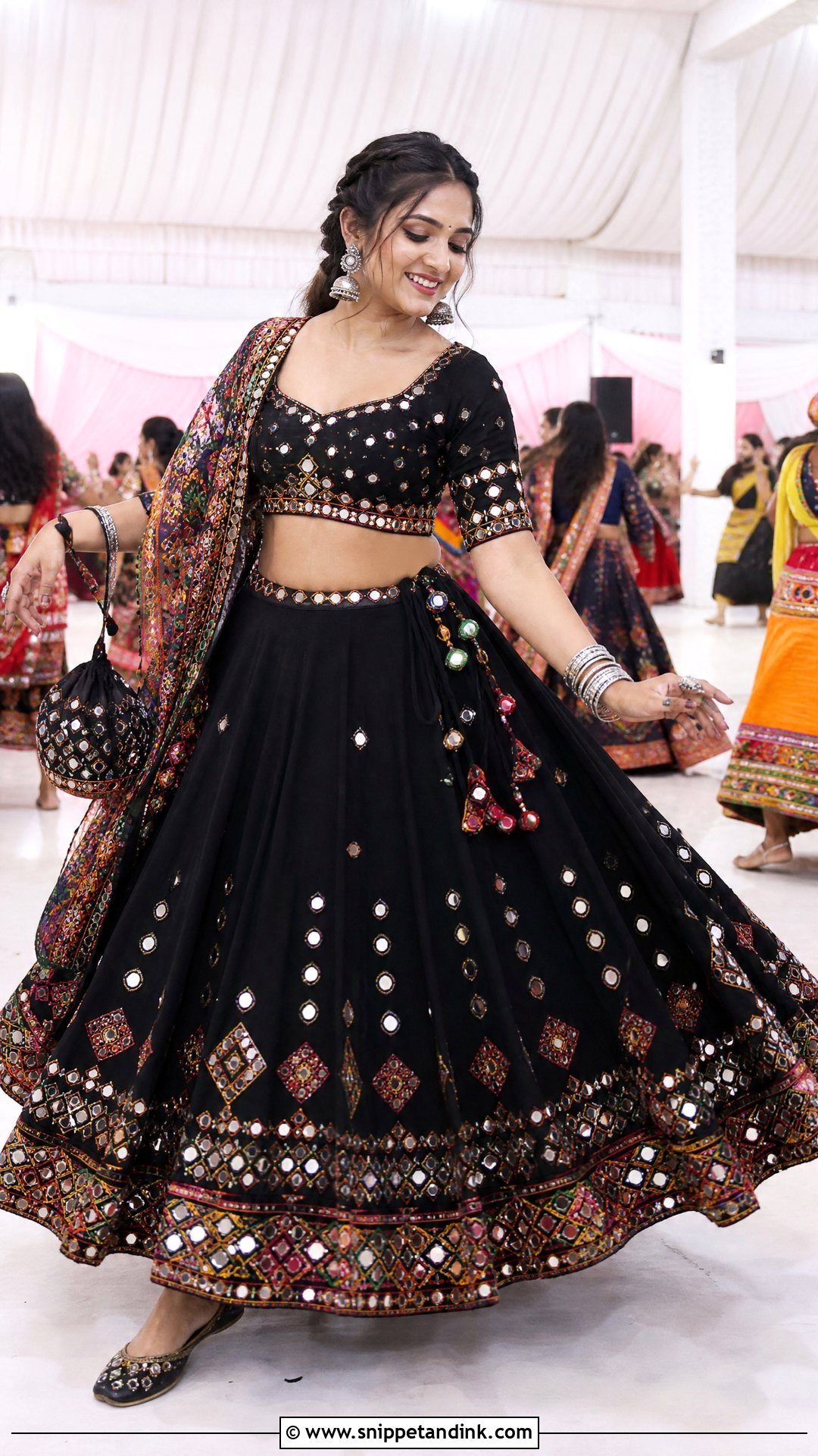 Black Wedding Garba Lehenga With Mirror Work - Snippet and Ink - 20 Wedding Garba Outfit Ideas
