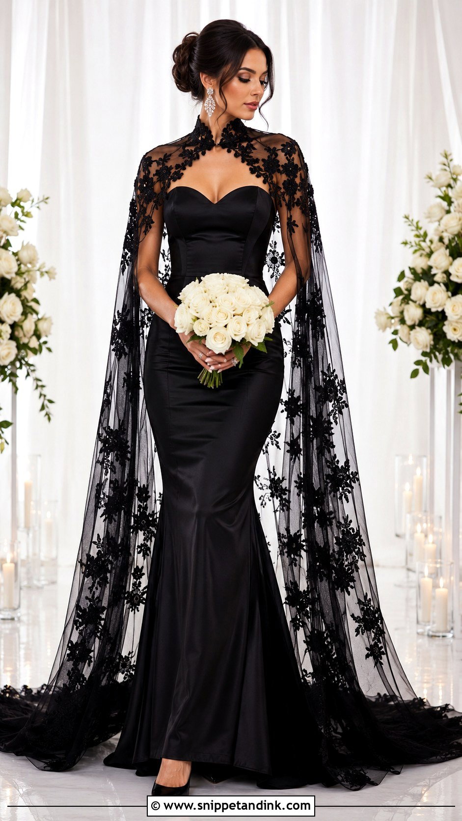 Black Wedding Gown With Detachable Cape - Snippet and Ink - 20 Black Wedding Gowns the Bride