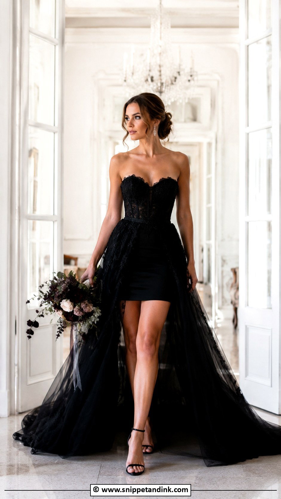 Black Wedding Gown With Detachable Skirt - Snippet and Ink - 30 Black Wedding Gowns
