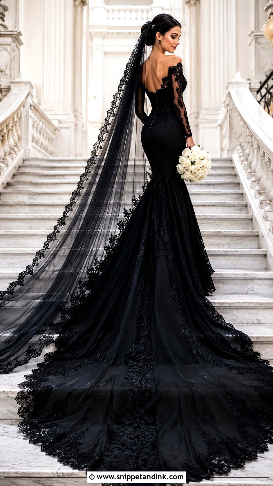 Black Wedding Gown With Dramatic Train - Snippet and Ink - 20 Black Wedding Gowns the Bride