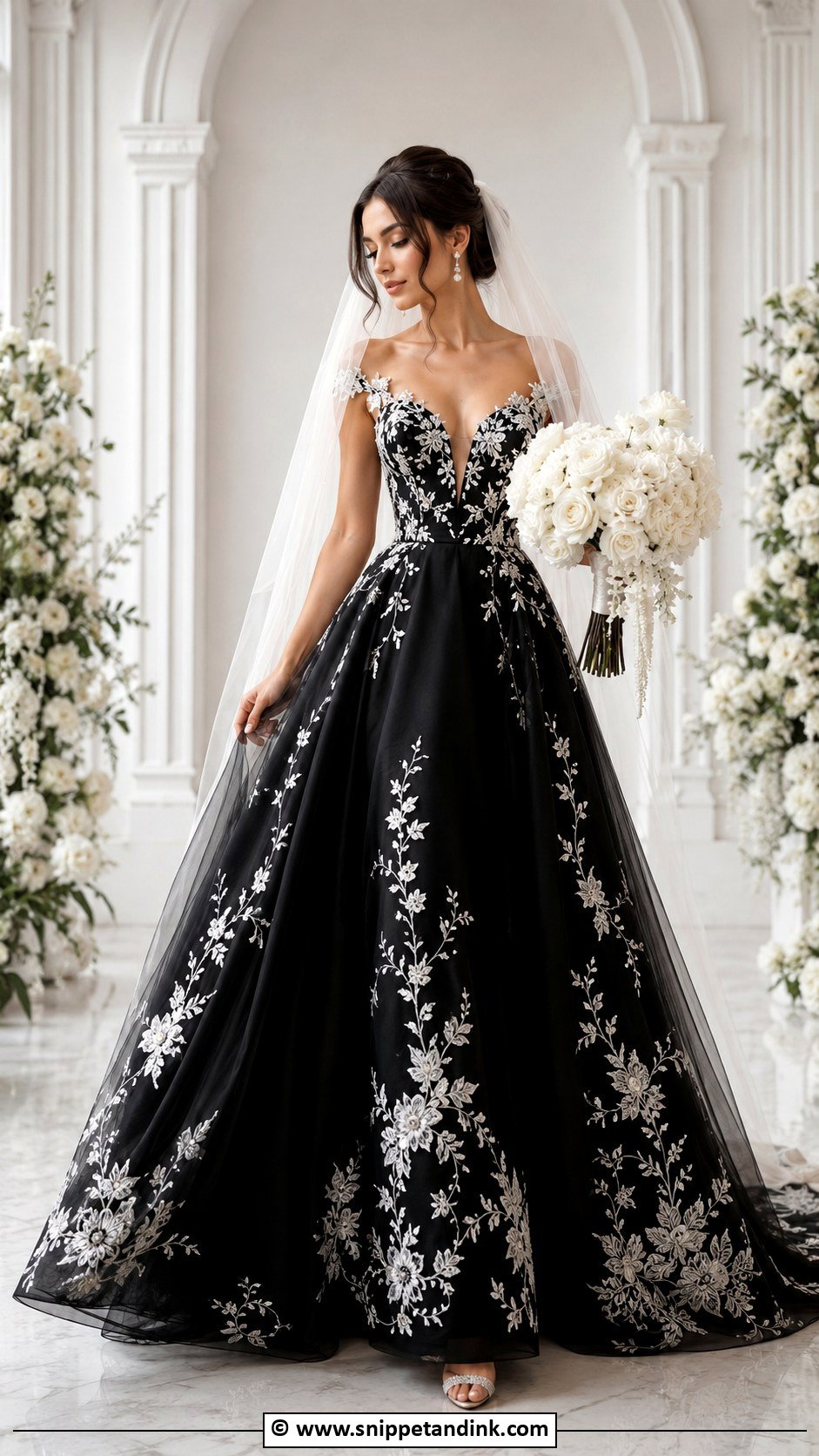 Black Wedding Gown With White Details - Snippet and Ink - 30 Black Wedding Gowns