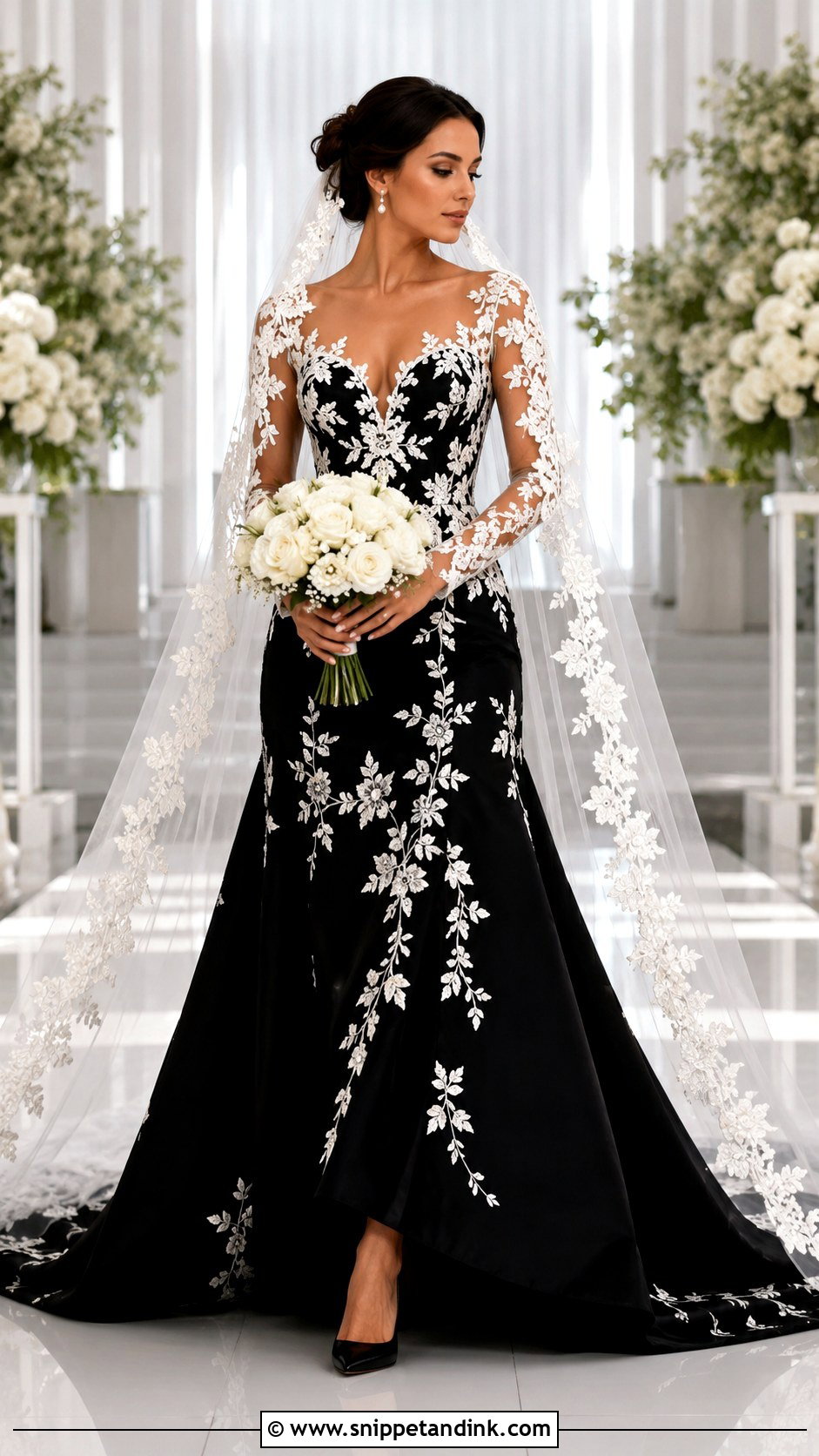 Black Wedding Gown With White Lace - Snippet and Ink - 20 Black Wedding Gowns the Bride