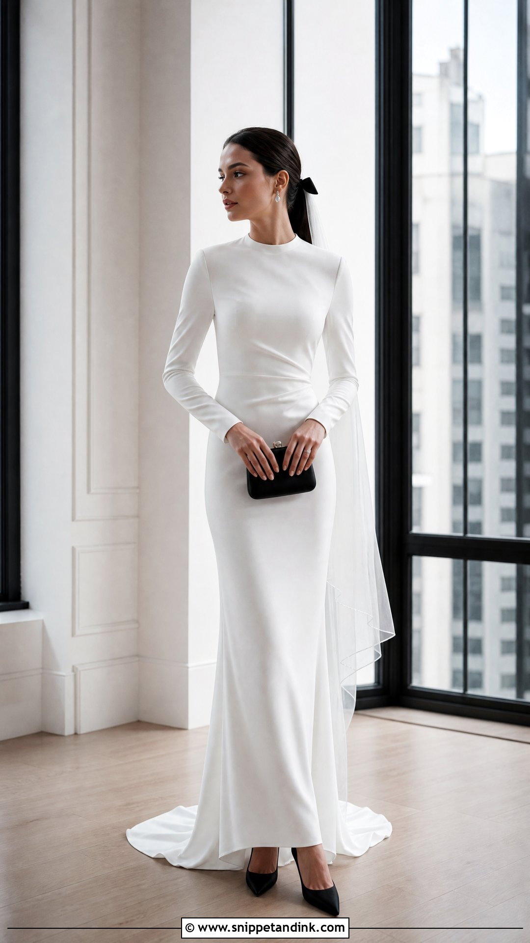 Black Wedding Pumps With White Column Dress - Snippet and Ink - 20 Wedding Pumps Ideas