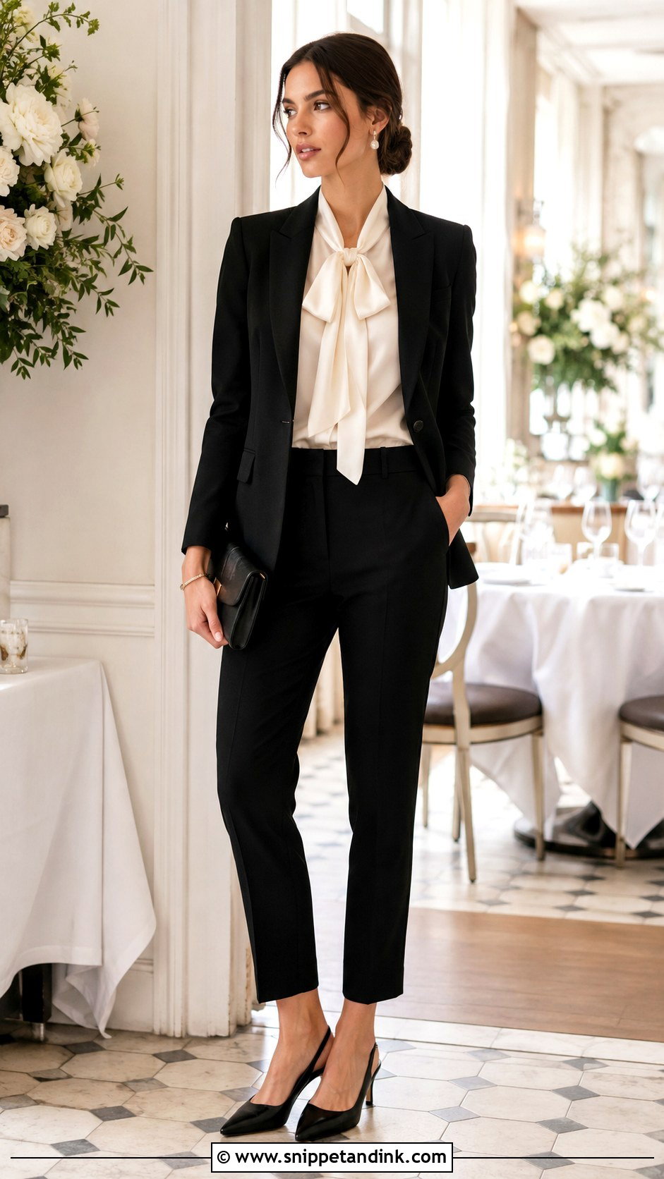 Black Wedding Suit With Bow Blouse - Snippet and Ink - 20 Black Wedding Suit Women Ideas