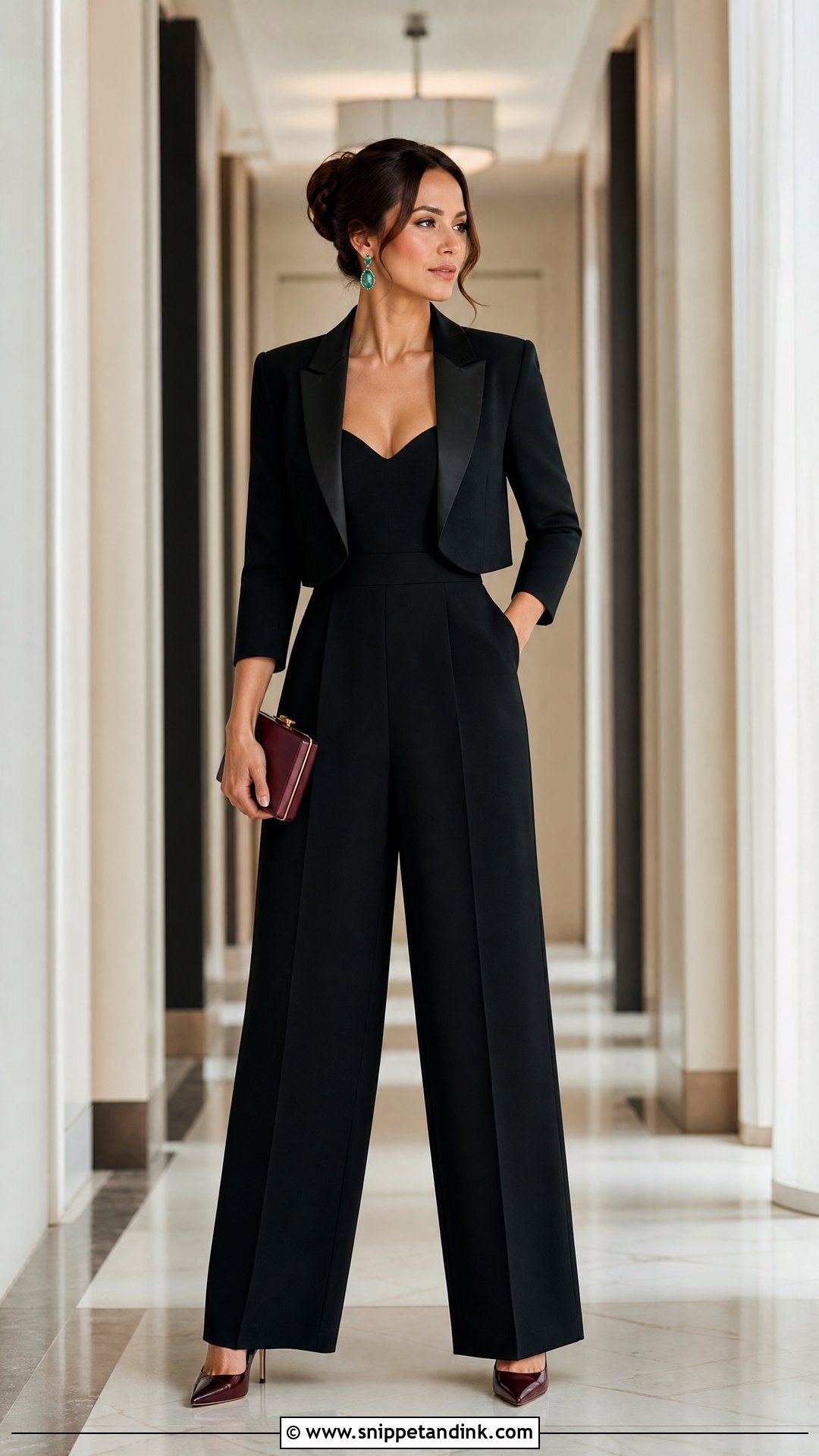 Black Wide Leg Jumpsuit Cocktail Formal Wedding Attire - Snippet and Ink - 25 Cocktail Formal Wedding Attire Ideas