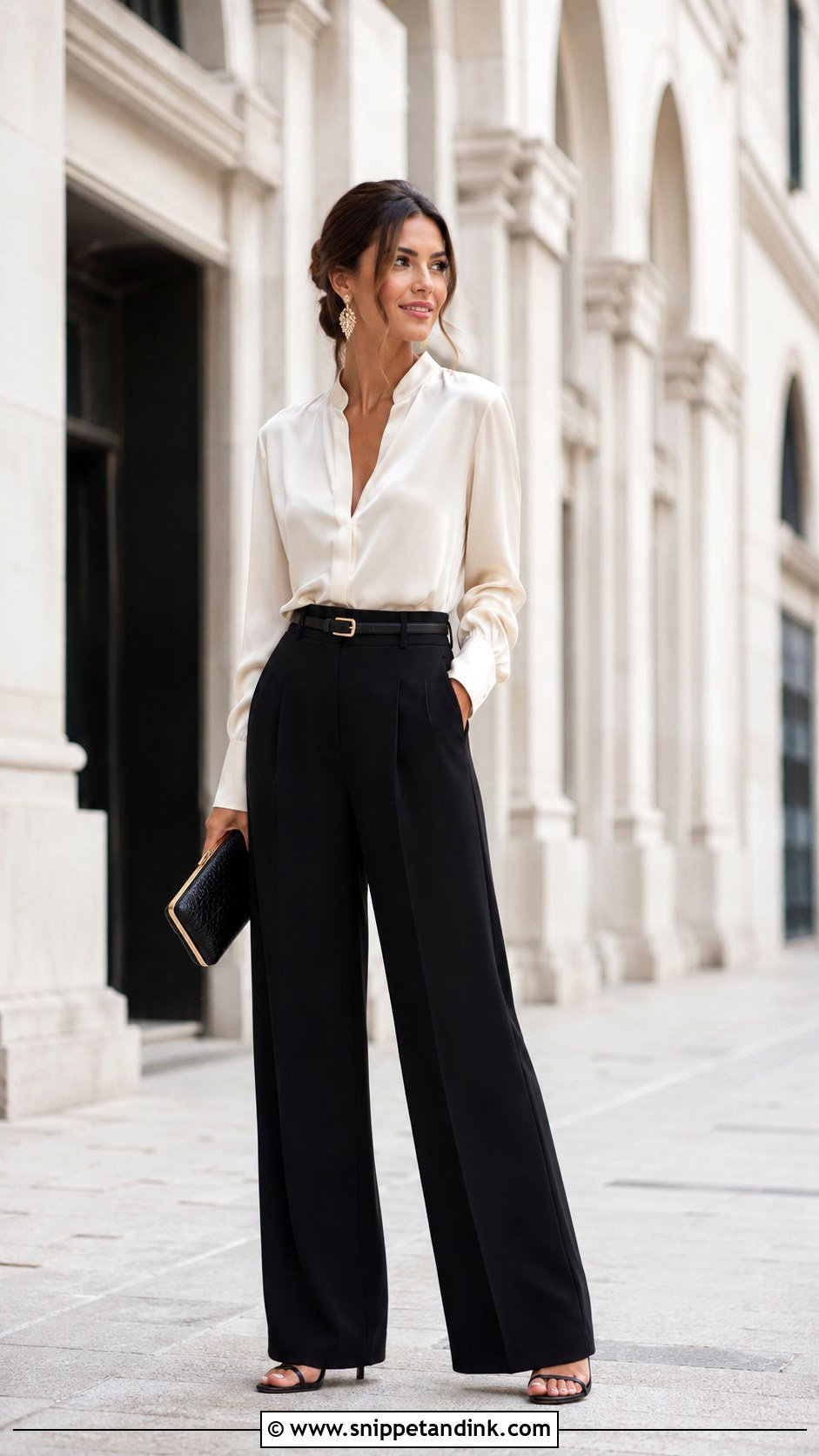 Black Wide Leg Pants Outfit - Snippet and Ink - 25 Black Wedding Outfit Ideas