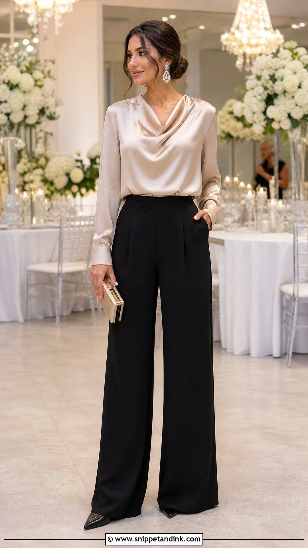 Black Wide Leg Pants Wedding Outfit - Snippet and Ink - 25 Dressy Pants Outfits for Wedding