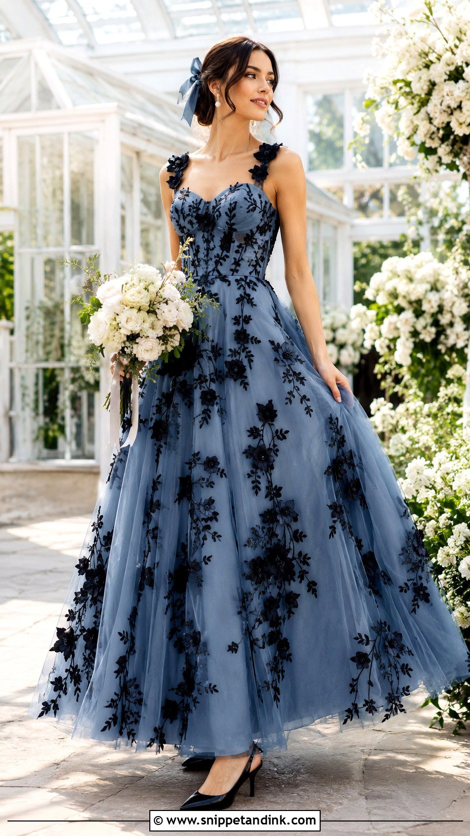 Black and Blue Floral Wedding Dress - Snippet and Ink - 20 Black and Blue Wedding Dress Ideas