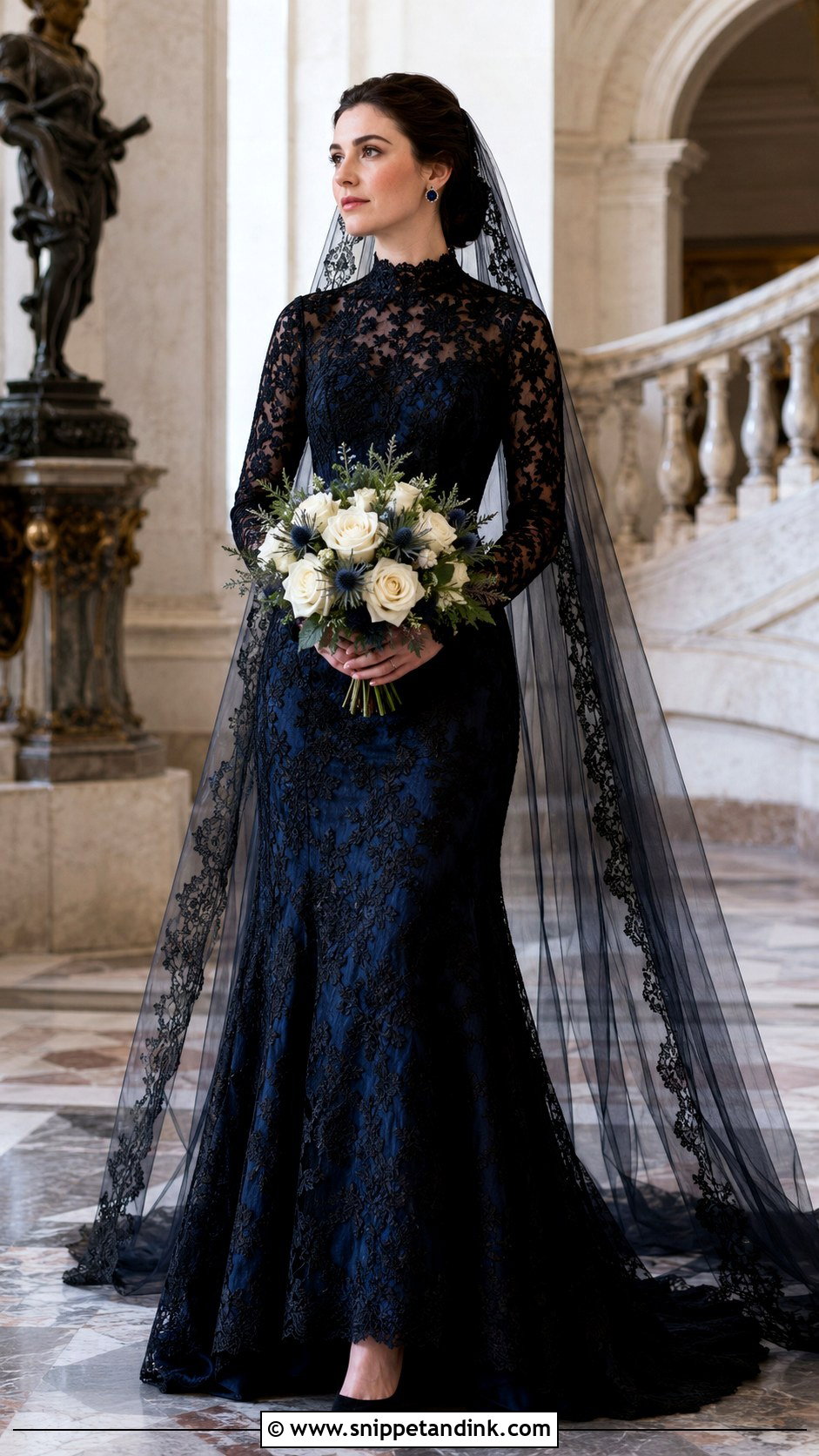 Black and Blue Long Sleeve Wedding Dress - Snippet and Ink - 20 Black and Blue Wedding Dress Ideas