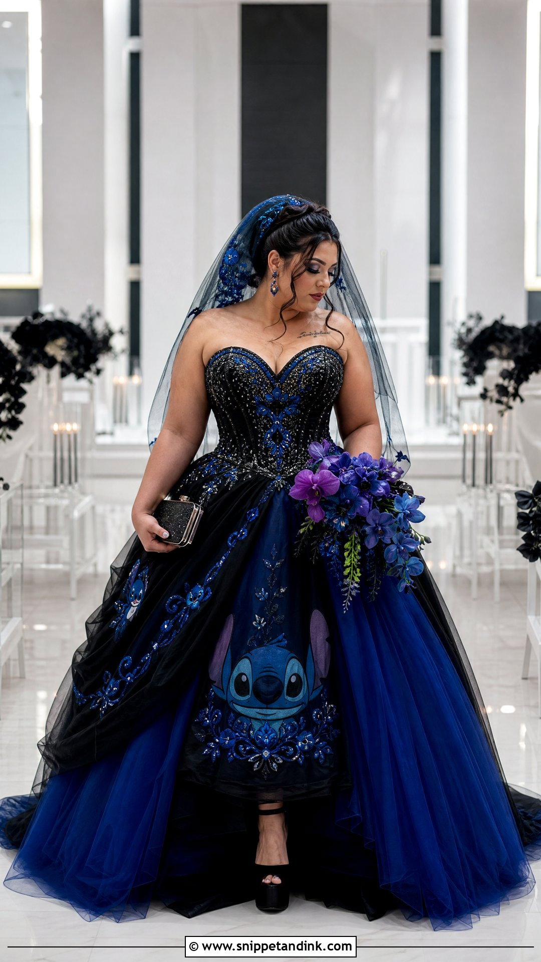 Black and Blue Stitch Wedding Dress - Snippet and Ink - 20 Stitch Wedding Dress Ideas