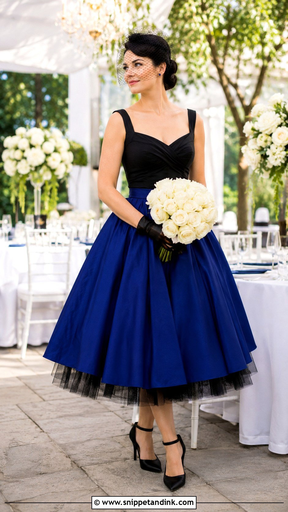 Black and Blue Tea Length Wedding Dress - Snippet and Ink - 20 Black and Blue Wedding Dress Ideas