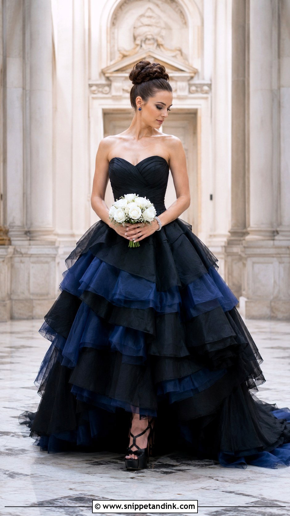 Black and Blue Tiered Wedding Dress - Snippet and Ink - 20 Black and Blue Wedding Dress Ideas