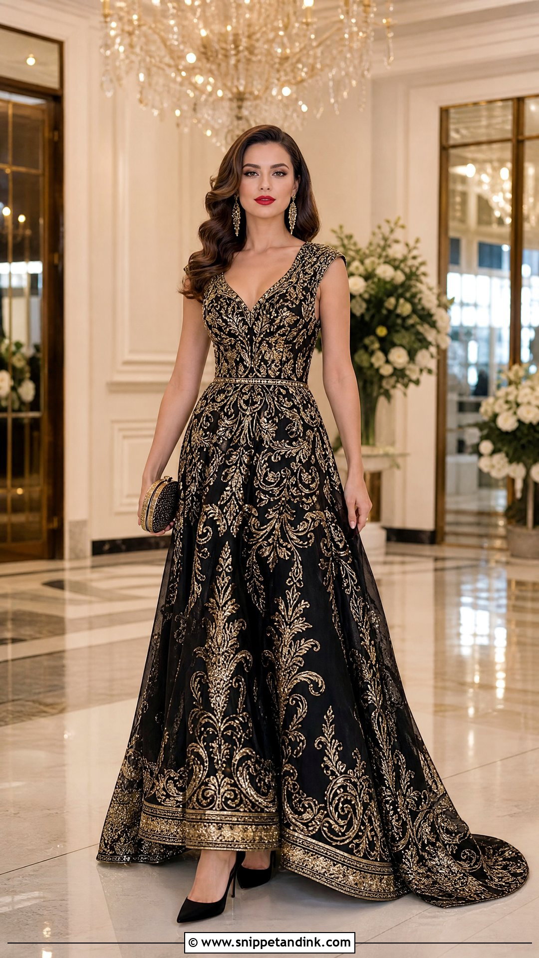 Black and Gold Embroidered Gown - Snippet and Ink - 20 Regal Dress Gowns