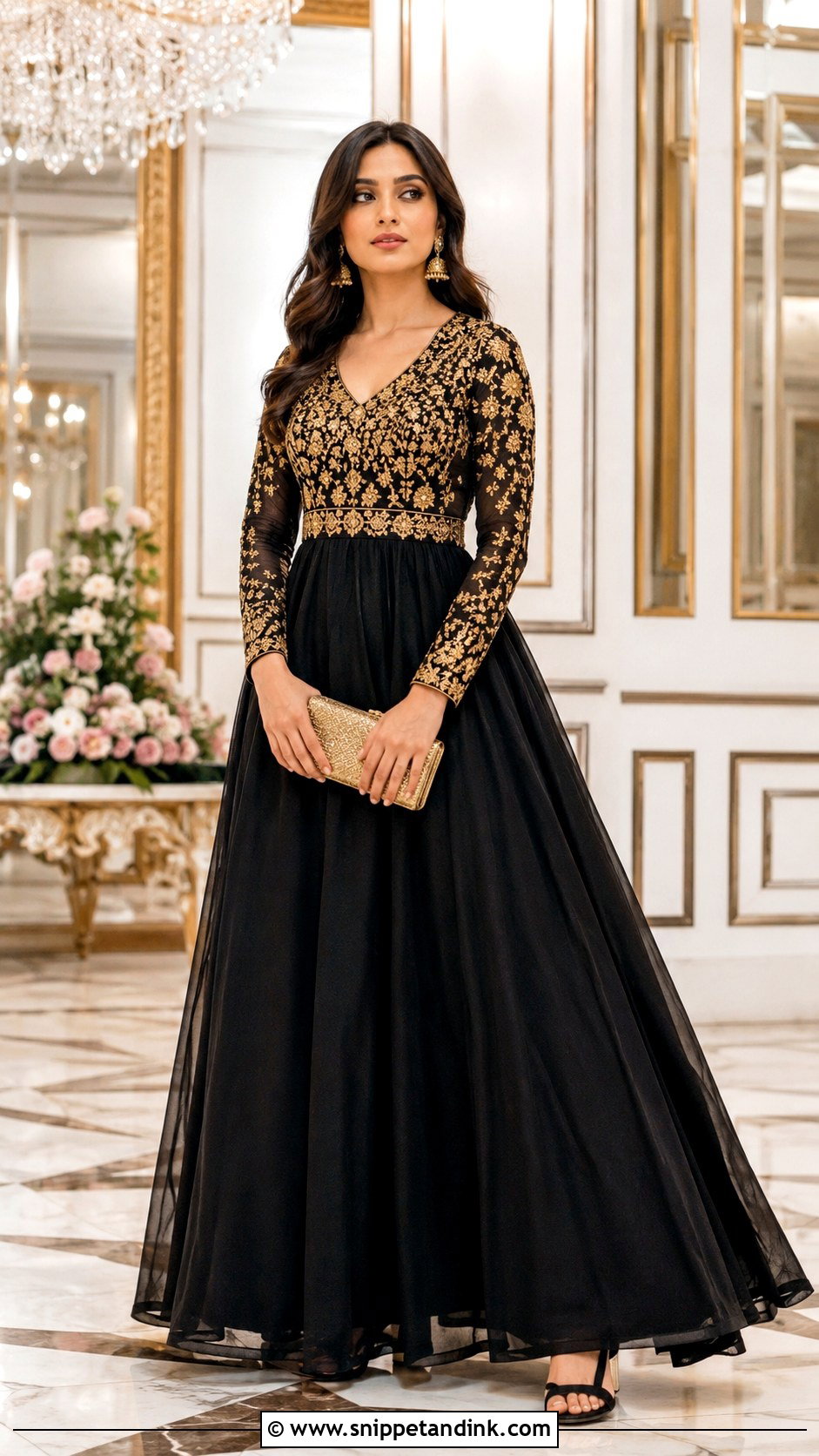 Black and Gold Gown for Sangeet Function - Snippet and Ink - 20 Gown for Sangeet Function Ideas