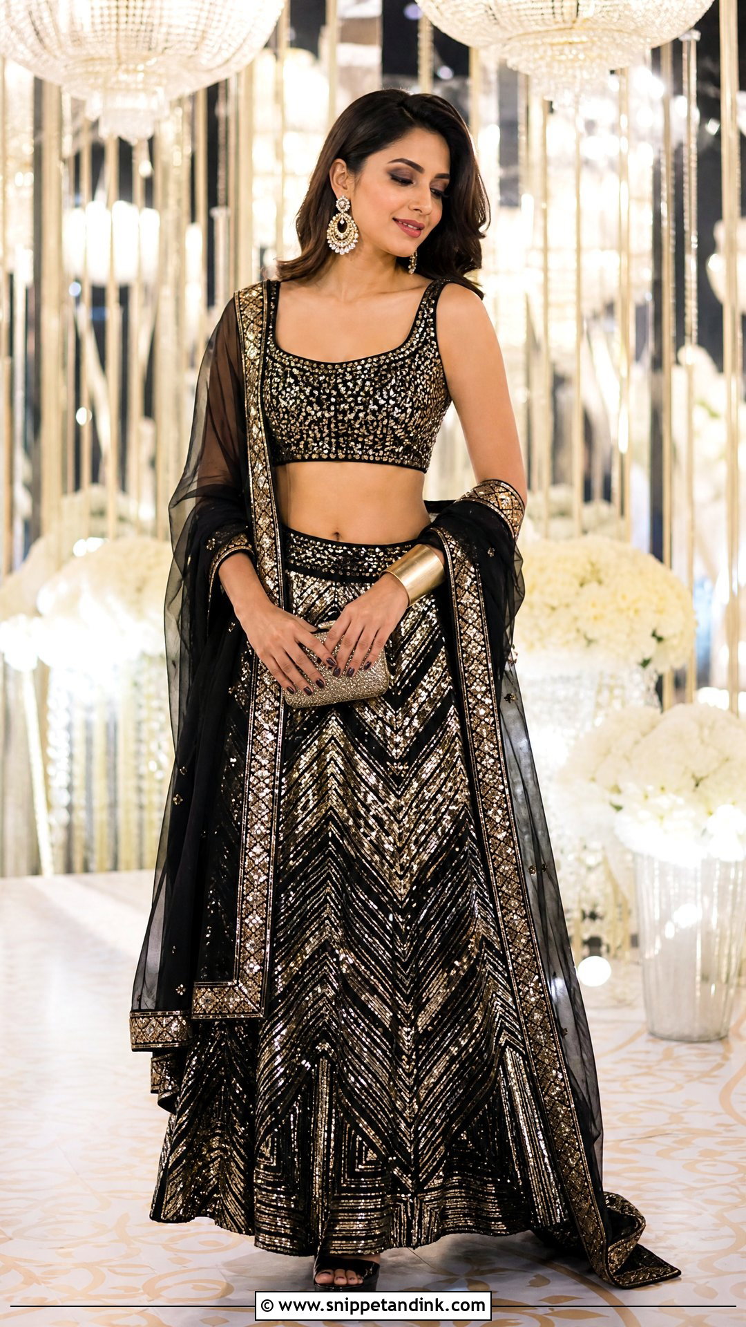 Black and Gold Lehenga for Sangeet Bride - Snippet and Ink - 20 Outfit for Sangeet Function for Bride Ideas