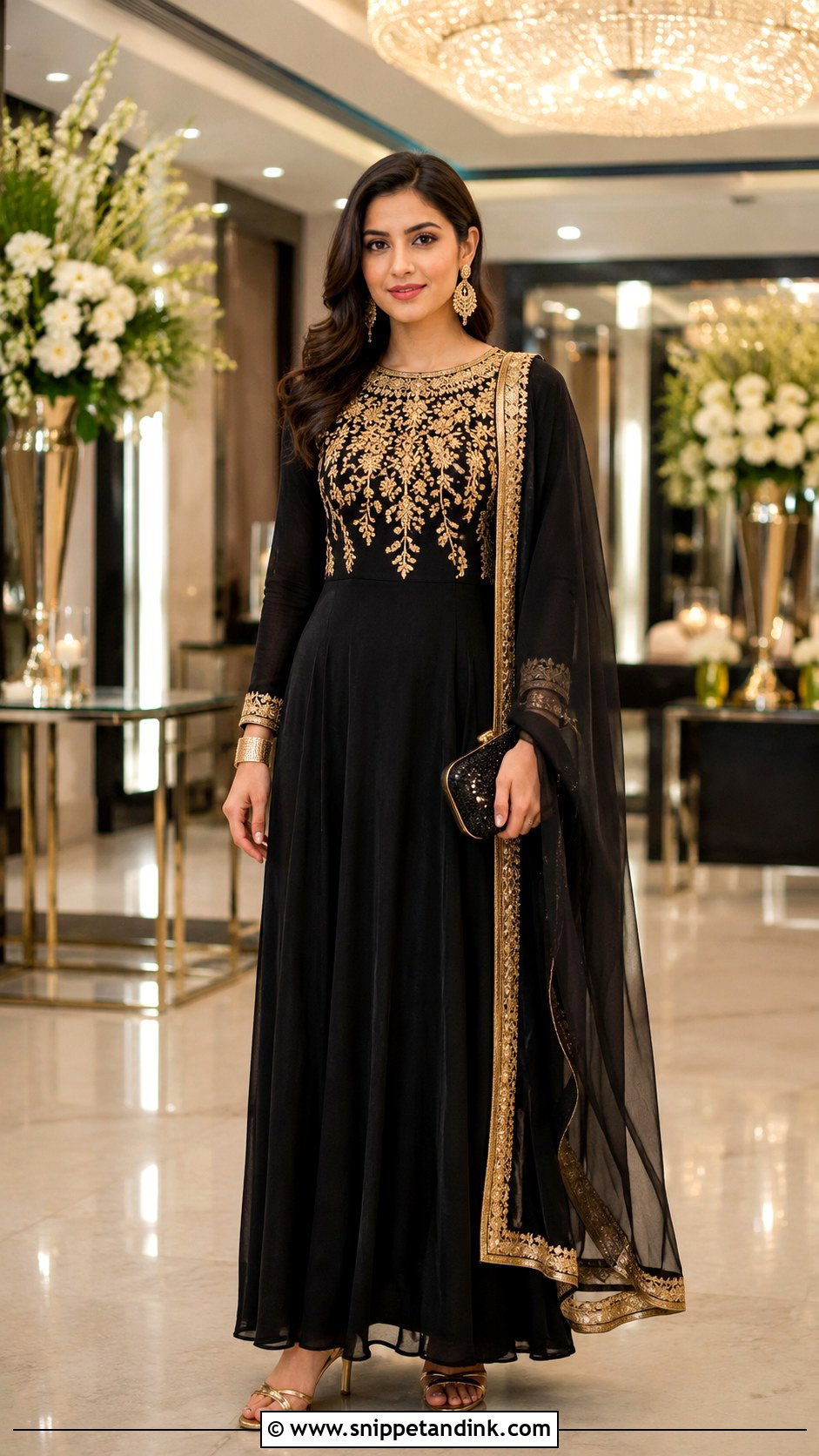Black and Gold Long Frock for Wedding - Snippet and Ink - 20 Long Frock for Wedding Ideas