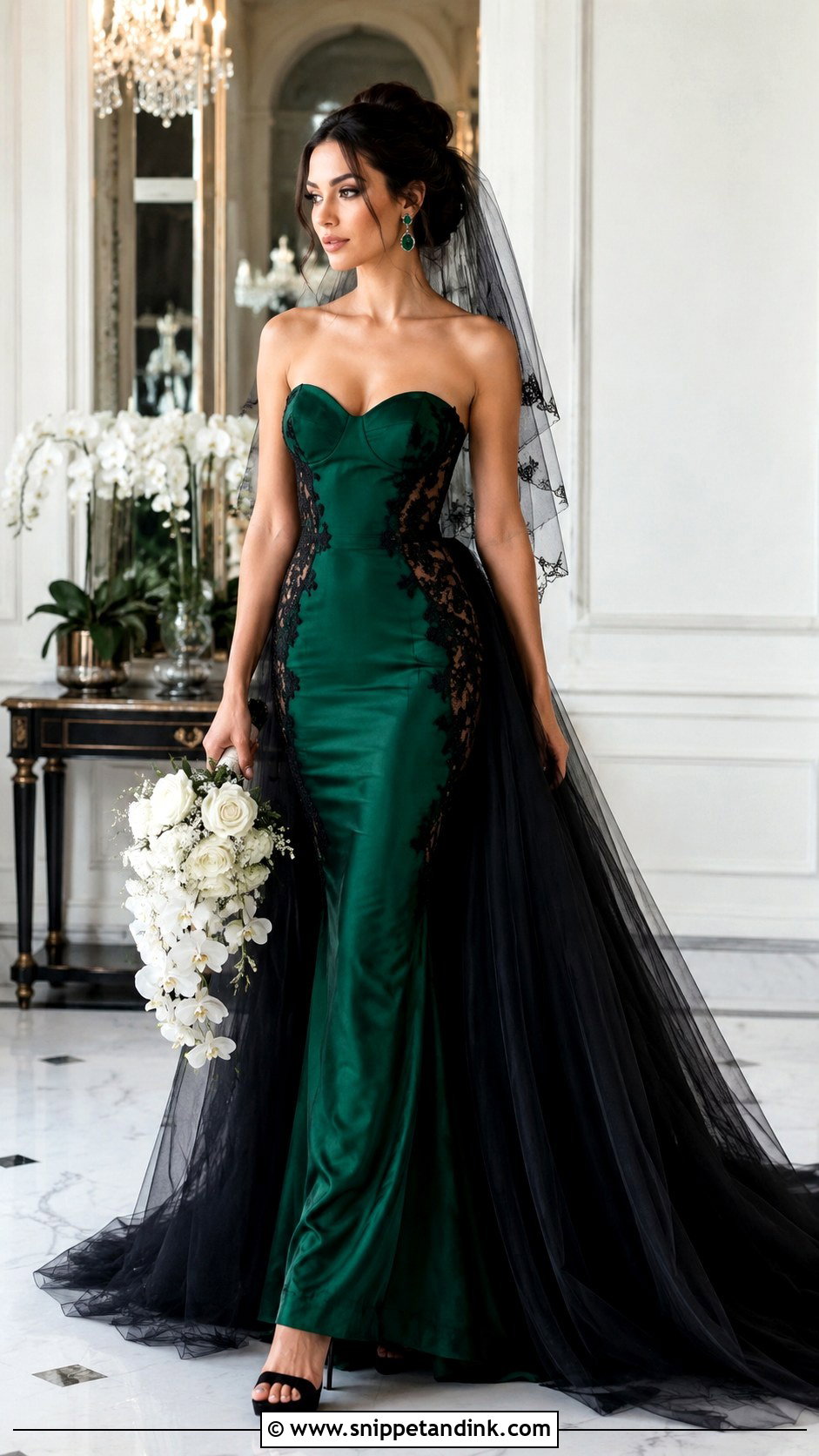 Black and Green Wedding Dress With Detachable Train - Snippet and Ink - 20 Black and Green Wedding Dress Ideas