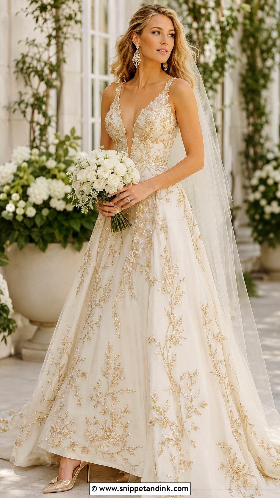 Blake Lively Gold Embroidered Wedding Dress - Snippet and Ink - 20 Blake Lively Wedding Dress Ideas
