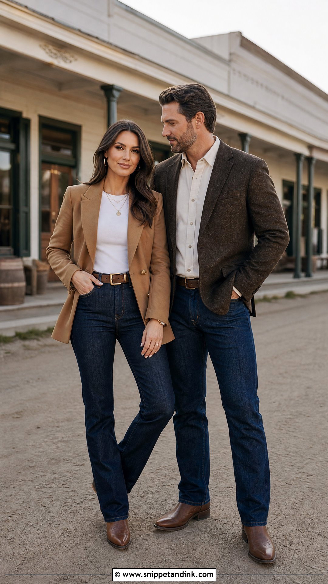 Blazer And Denim Western Outfit - Snippet and Ink - 20 Western Pre Wedding Shoot Outfit Ideas