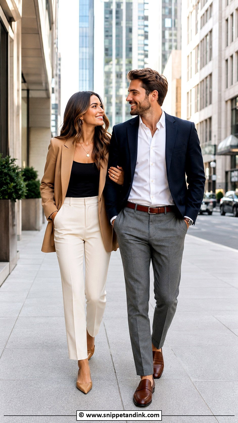 Blazer And Dress Pants Couple Photoshoot Outfit - Snippet and Ink - 30 Couple Photoshoot Outfits