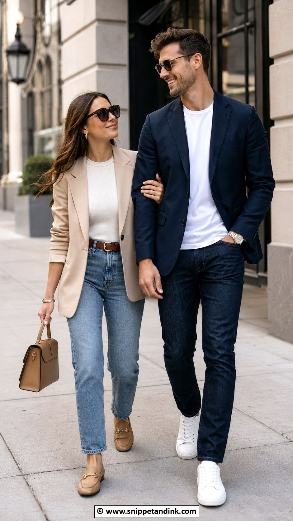 Blazer And Jeans Couples Photoshoot Outfit - Snippet and Ink - 30 Couples Photoshoot Outfits