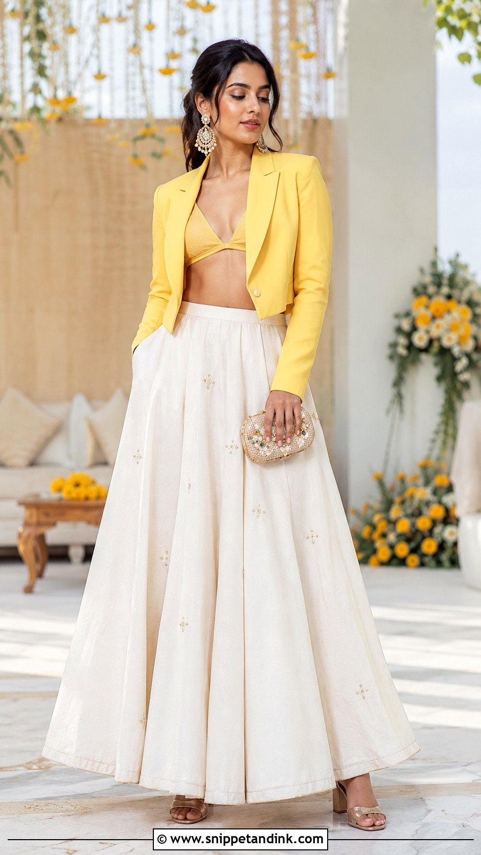 Blazer And Lehenga Haldi Outfit - Snippet and Ink - 25 Indo Western Haldi Outfit Ideas